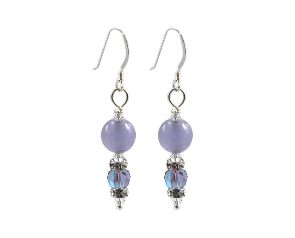 Pair of lavender beaded dangle earrings with silver hooks