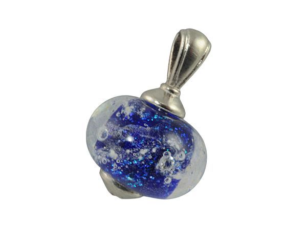 Silver pendant with a blue speckled glass bead