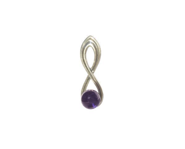 Silver infinity pendant with a purple gemstone drop