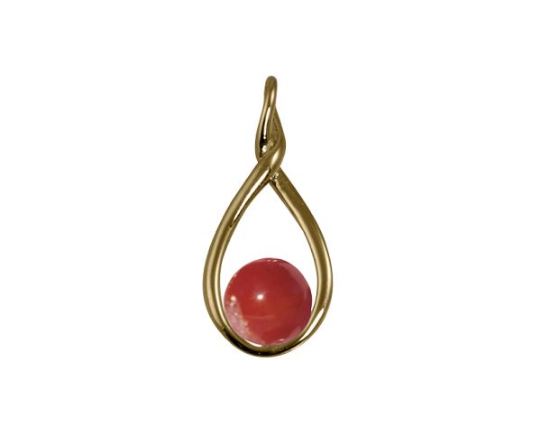 Gold teardrop pendant with a red bead center