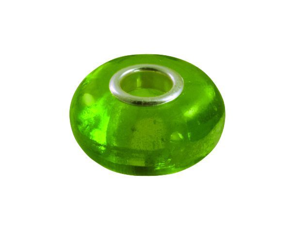 Green translucent glass bead with a central hole