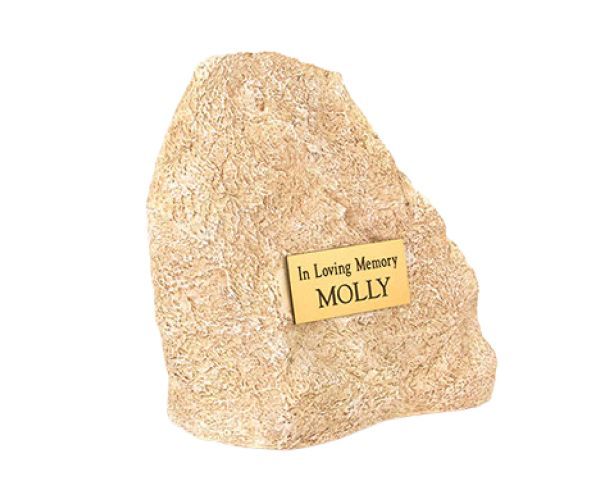 Beige memorial stone engraved “In Loving Memory MOLLY”