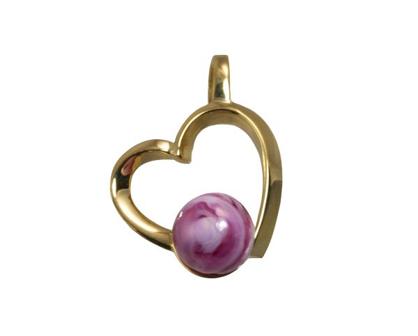 Gold heart pendant with a pink marbled bead charm