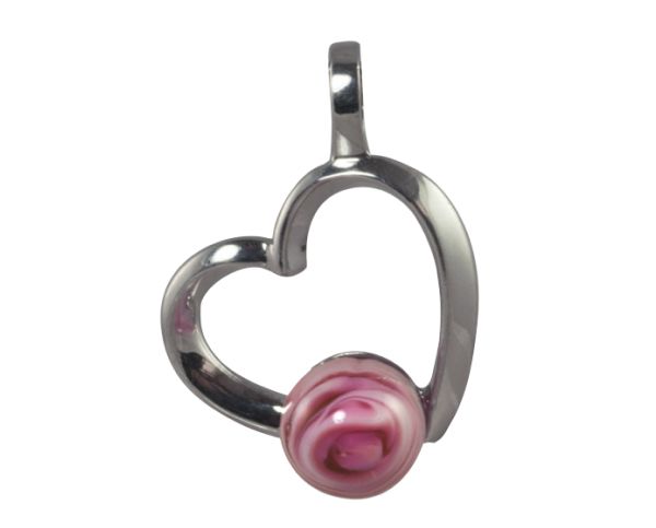 Silver heart pendant with a pink rose accent