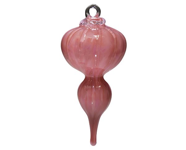 Pink glass teardrop ornament with a silver hanging loop