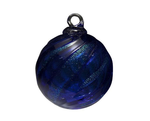 Blue glass Christmas ornament with a silver hanging loop