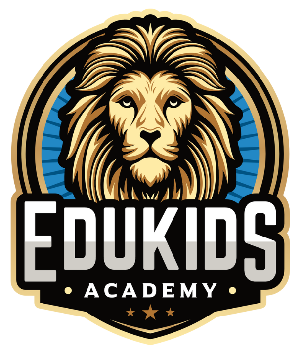 A logo for edukids academy with a lion on it.