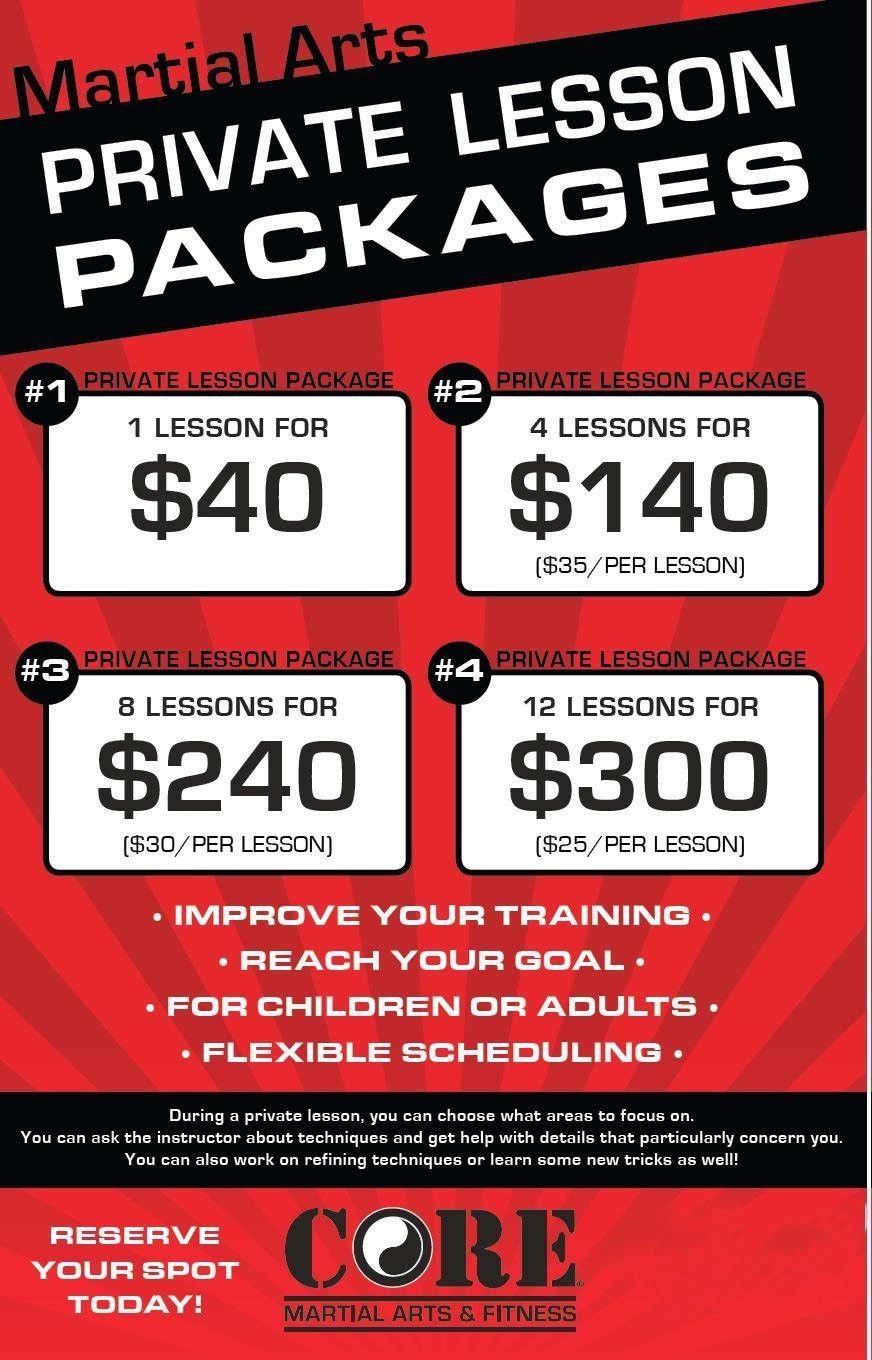 A poster for martial arts private lesson packages
