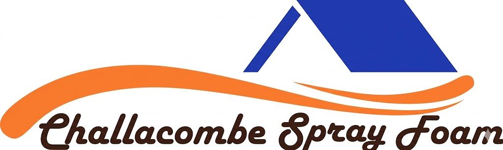 Challacombe Spray Foam logo with stylized orange and blue roof graphic and cursive text