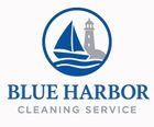 Logo for Blue Harbor Cleaning Service featuring a blue sailboat and grey lighthouse inside a blue circle.