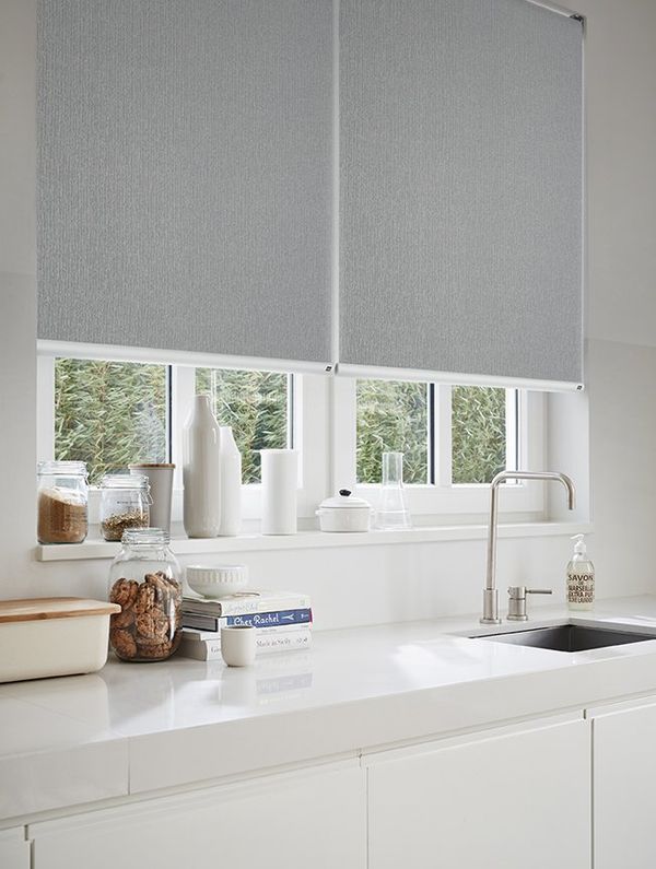 Kitchen Window With Light Grey Roller Blinds — Red Door Decor In Dubbo, NSW