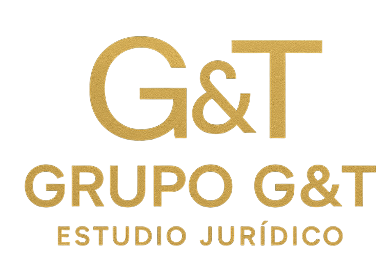 Logotipo dorado con “G&T” encima de “GRUPO G&T ESTUDIO JURÍDICO” en una fuente serif.