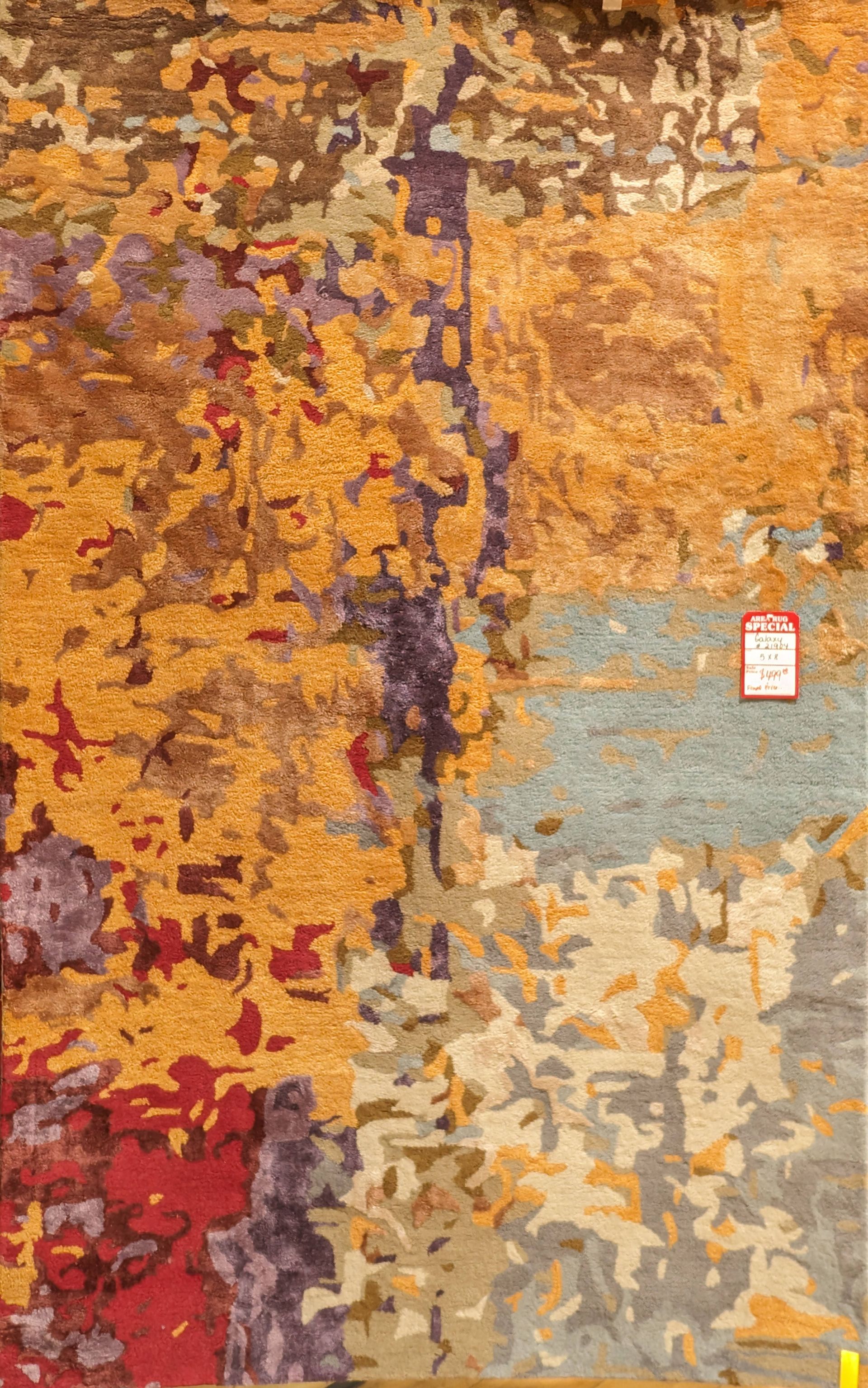 Abstract multicolored textured wall with faded yellow, red, gray, and purple patches