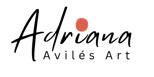 Adriana Avil&eacute;s Art logo with black script text and a coral dot accent on a white background