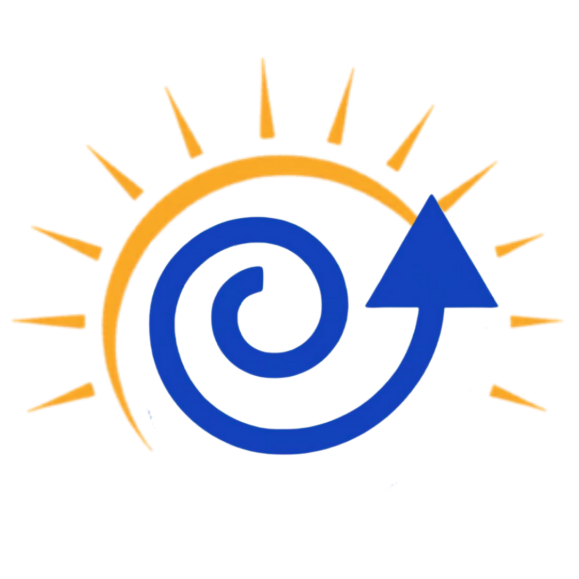 The logo for adventure holidays lanzarote.com has a swirl and an arrow.
