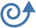 A blue swirl with an arrow pointing up.