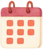 Pink wall calendar icon with cream pages and red date squares