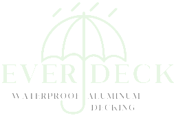 The logo for ever deck waterproof aluminum decking has an umbrella on it.