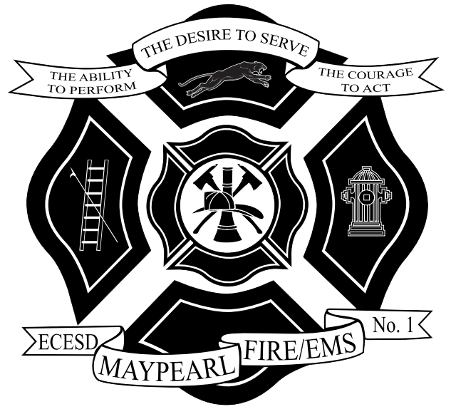 A black and white logo for Maypearl fire and ems