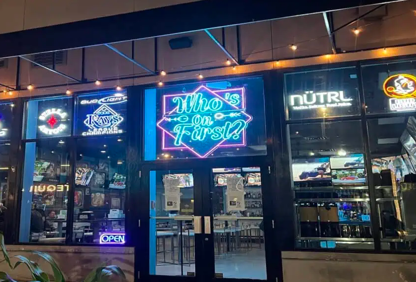 The outside windows and door at night
