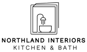 Logo for Northland Interiors: outline of a shower head, company name and 