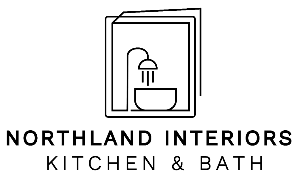 Logo for Northland Interiors: outline of a shower head, company name and
