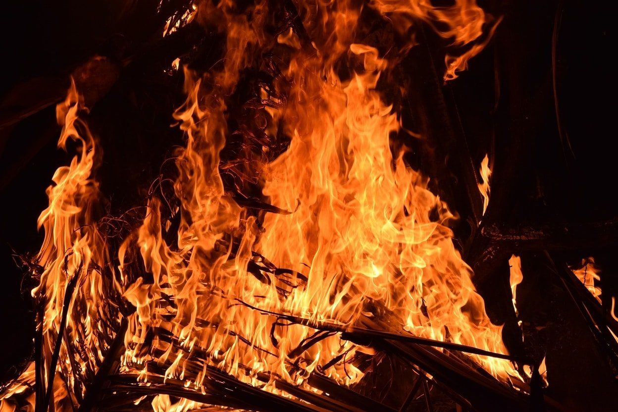 Large flames burning
