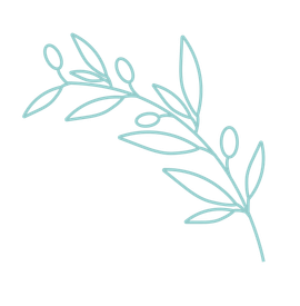 Simple line drawing of an olive branch, in dark blue-green on a light grey background