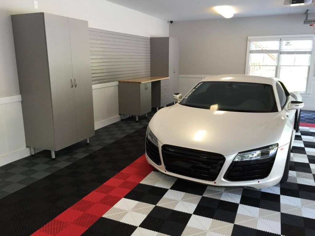 Black, Red, and White Garage Floor Tiles