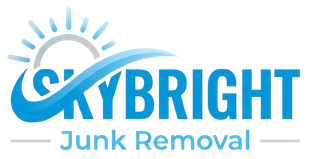 Skybright Junk Removal logo with blue text and a rising sun graphic