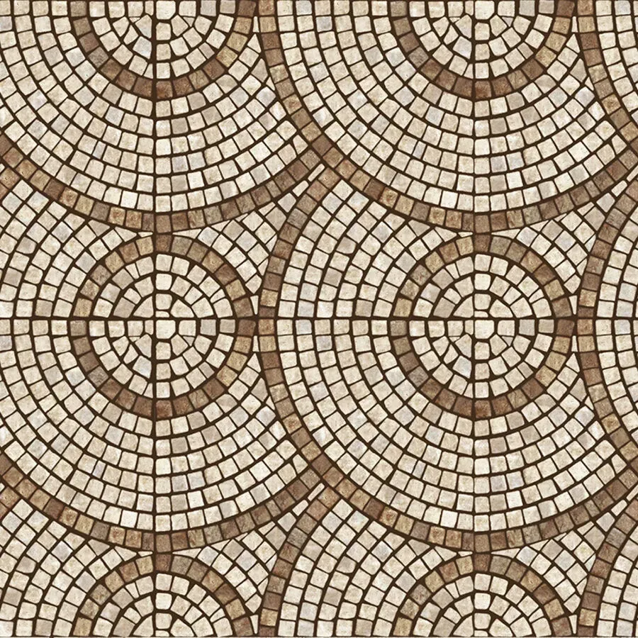 A seamless pattern of circles and squares on a tile floor.