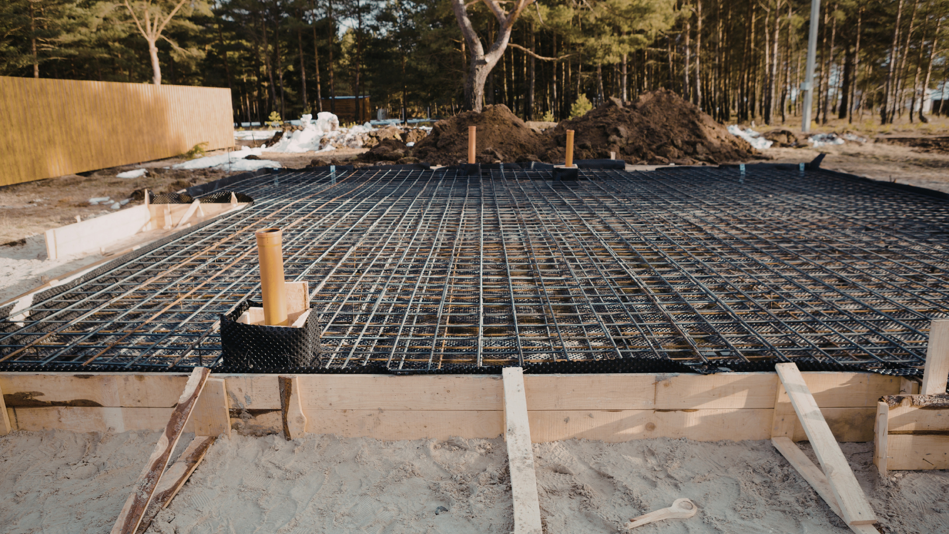 Residential concrete driveway curing process under protective plastic sheeting