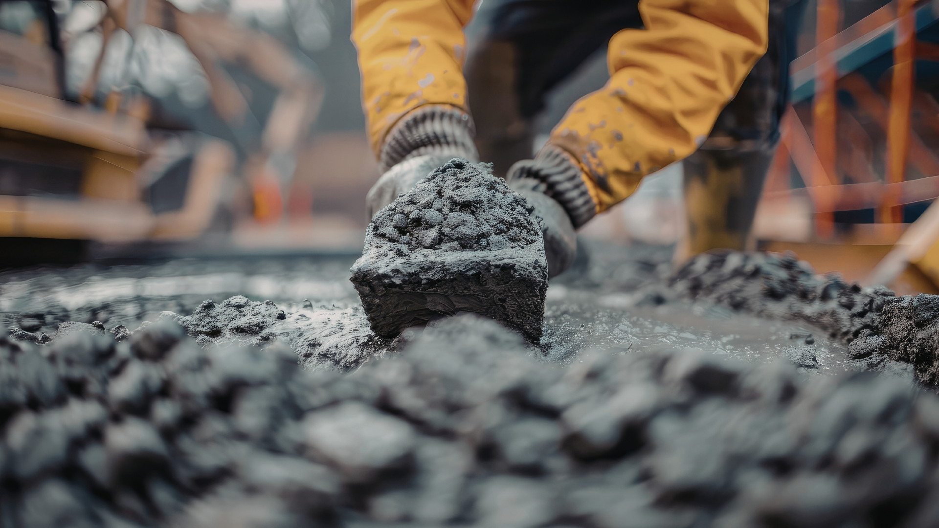 Concrete contractors distributing aggregate mix during driveway pour process