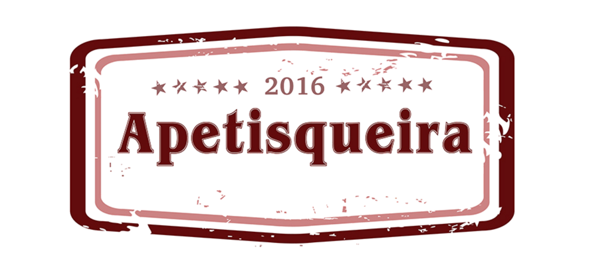 Logotipo com a palavra “Apetisqueira” em bordô sobre fundo branco, emoldurado por um retângulo arredondado bordô e “2016” acima.