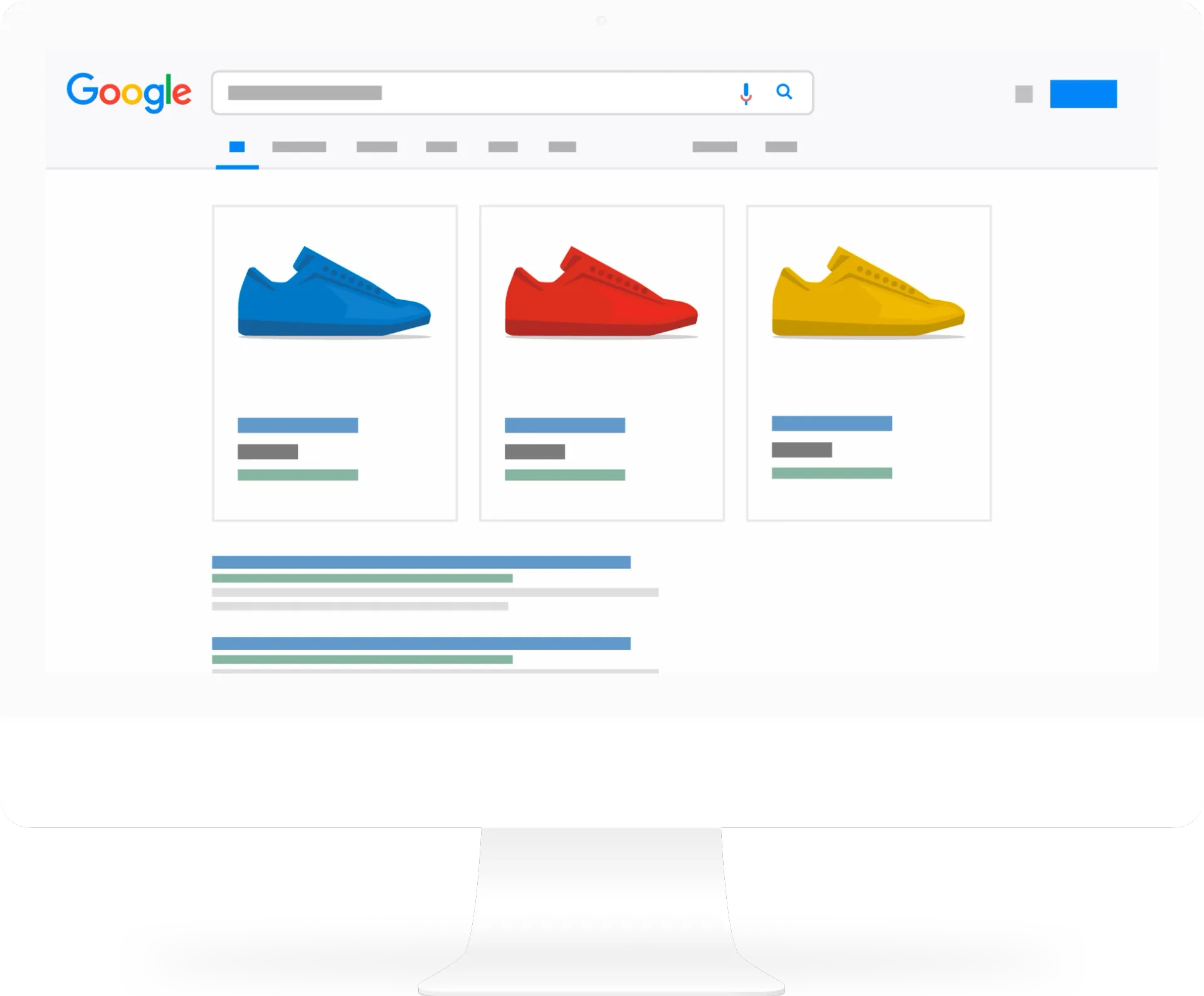 Three different colored shoes are on a google search page