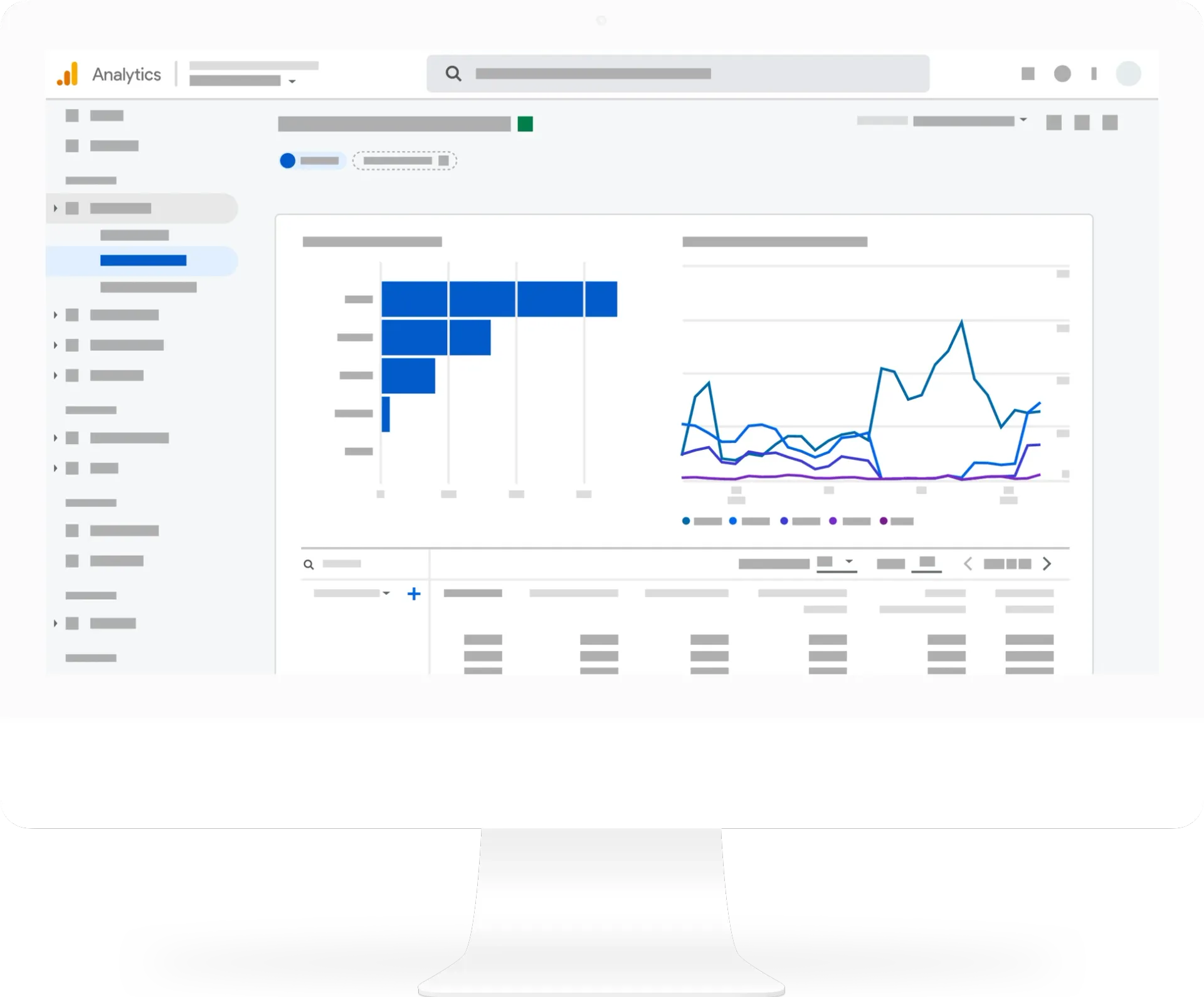 A computer screen with a graph on it that says ' google analytics ' on it