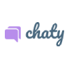 A logo for chaty with a purple speech bubble on a white background.