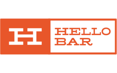 An orange and white logo for hello bar