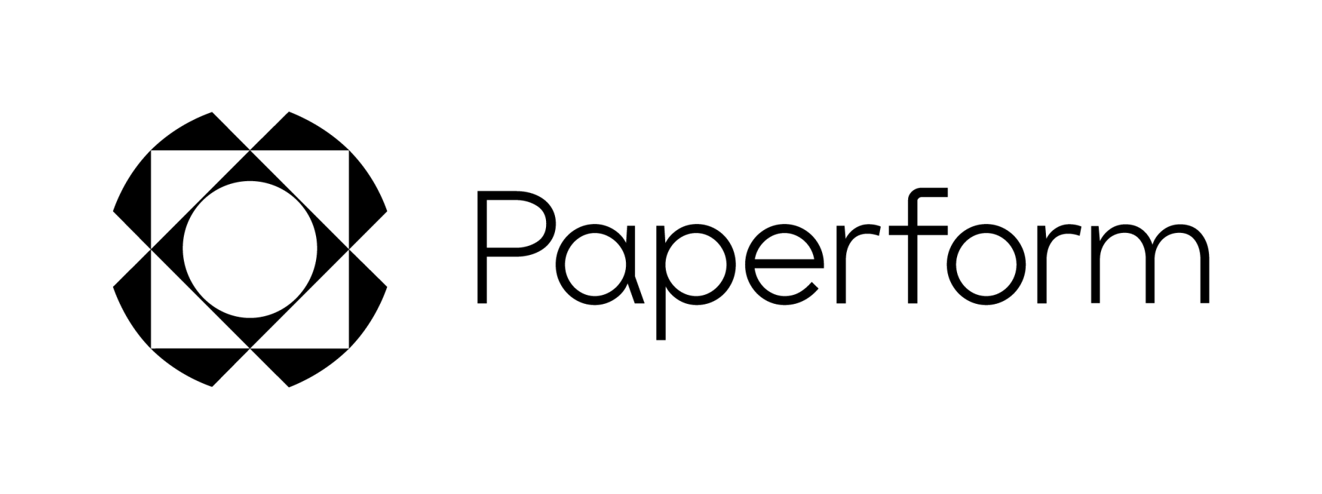 A black and white logo for a company called paperform