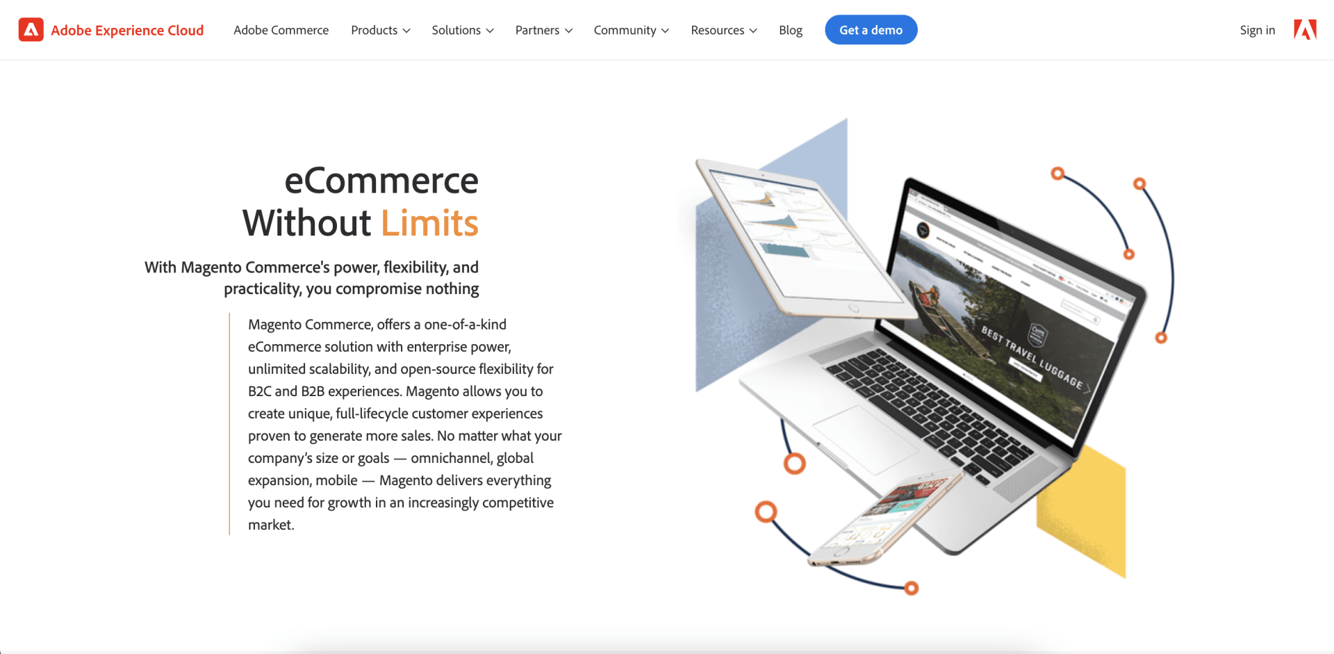 A screenshot of a website that says ecommerce without limits