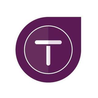 A purple circle with a white letter t inside of it.