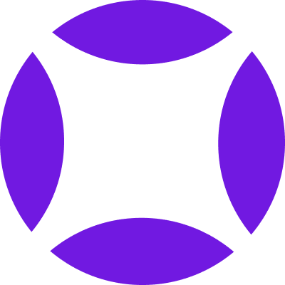 A purple circle with four circles in it on a white background