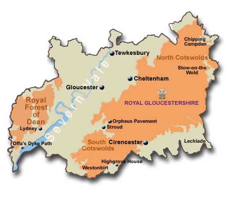A map showing the location of the royal gloucestershire