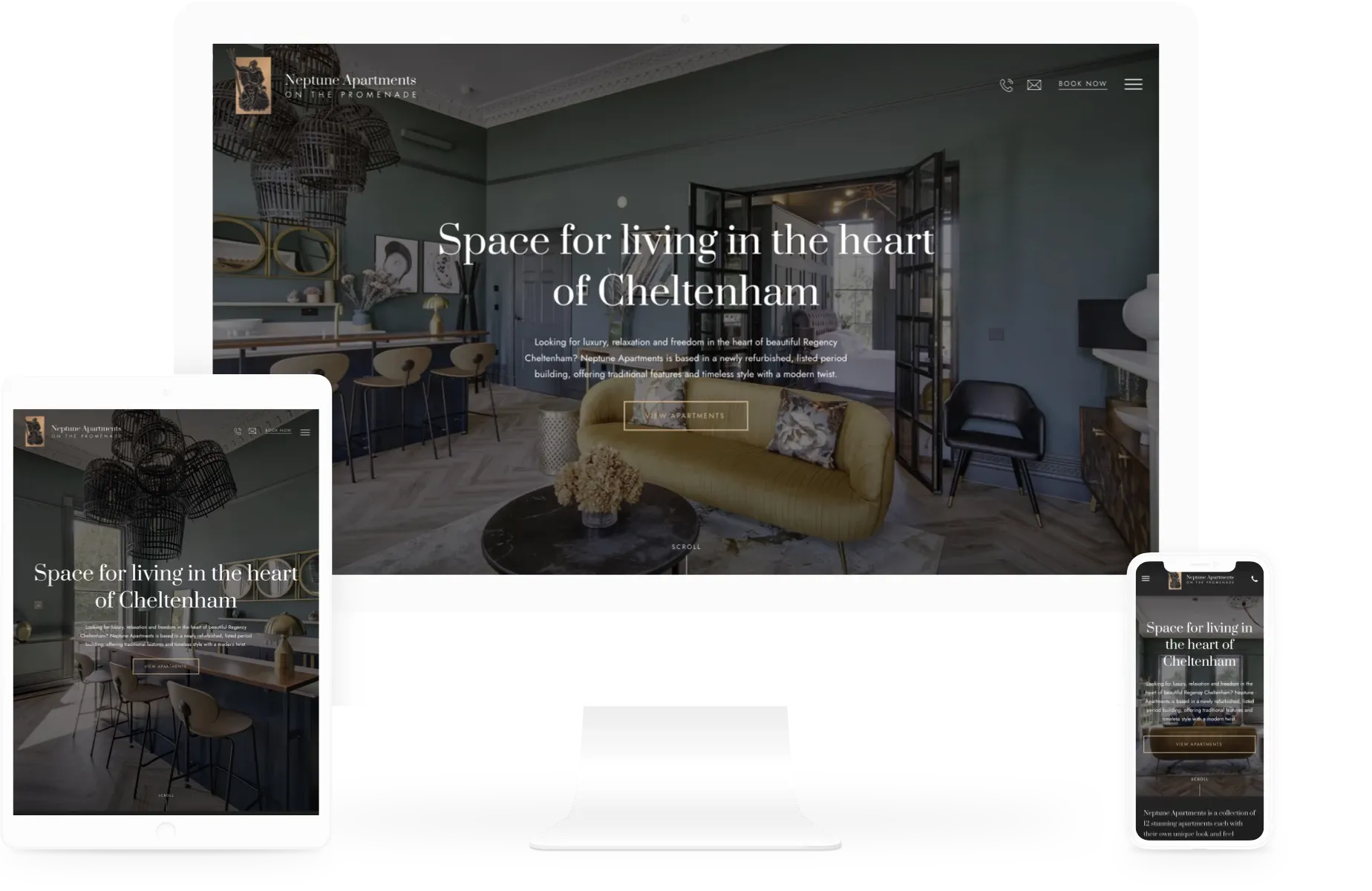 A screenshot of a website on a computer , tablet , and phone.