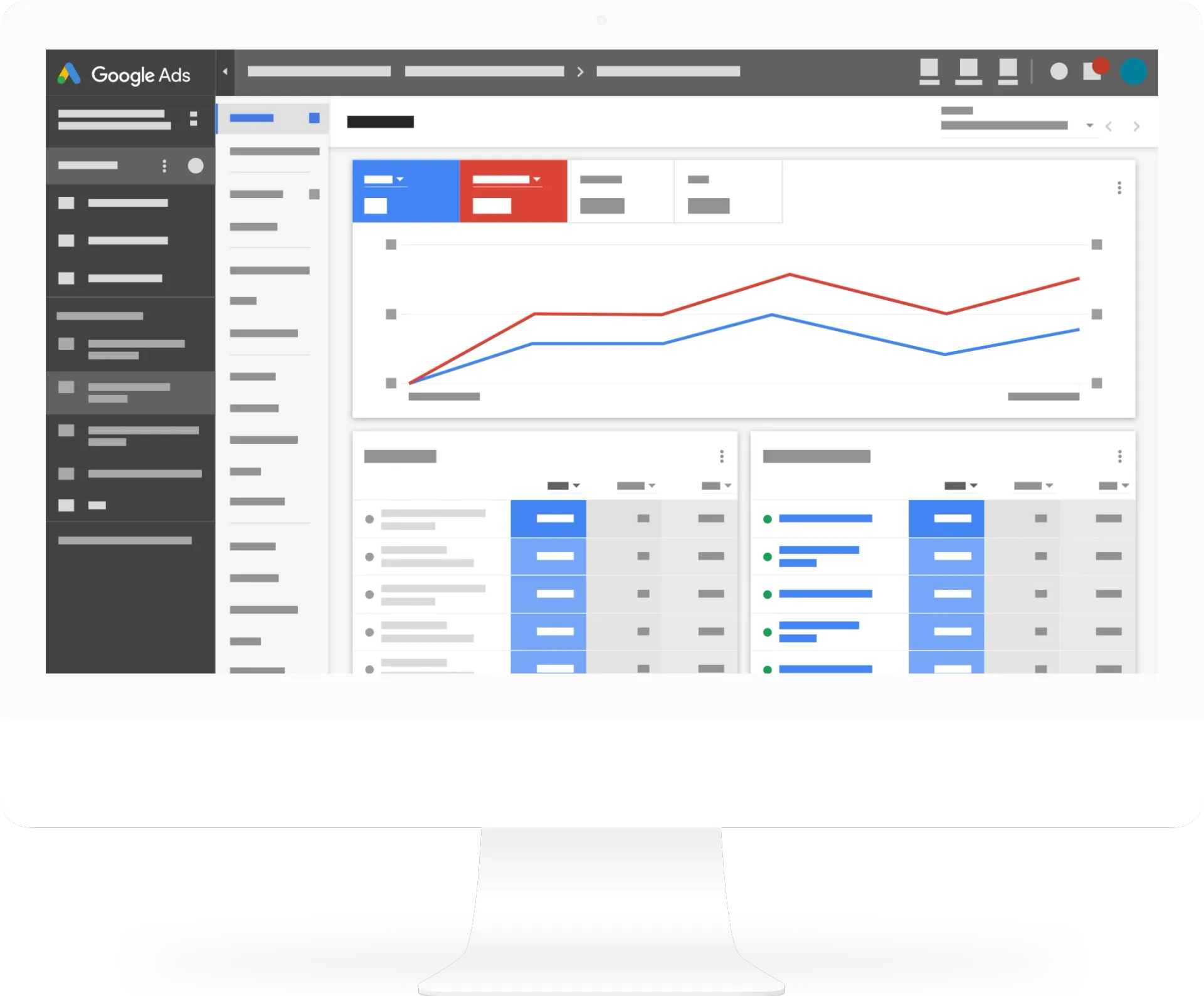 A computer monitor displays a google analytics dashboard