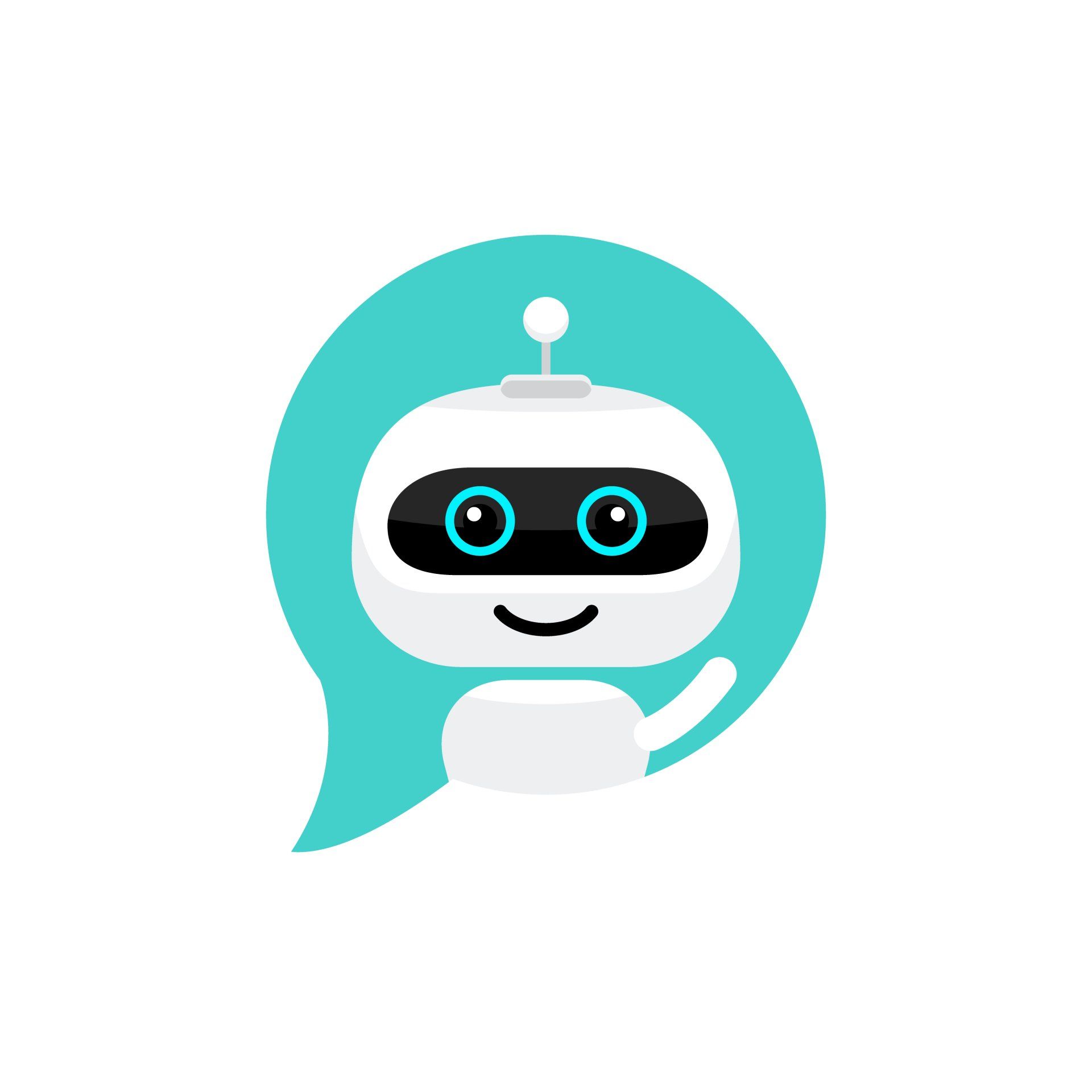 A robot with a speech bubble behind it