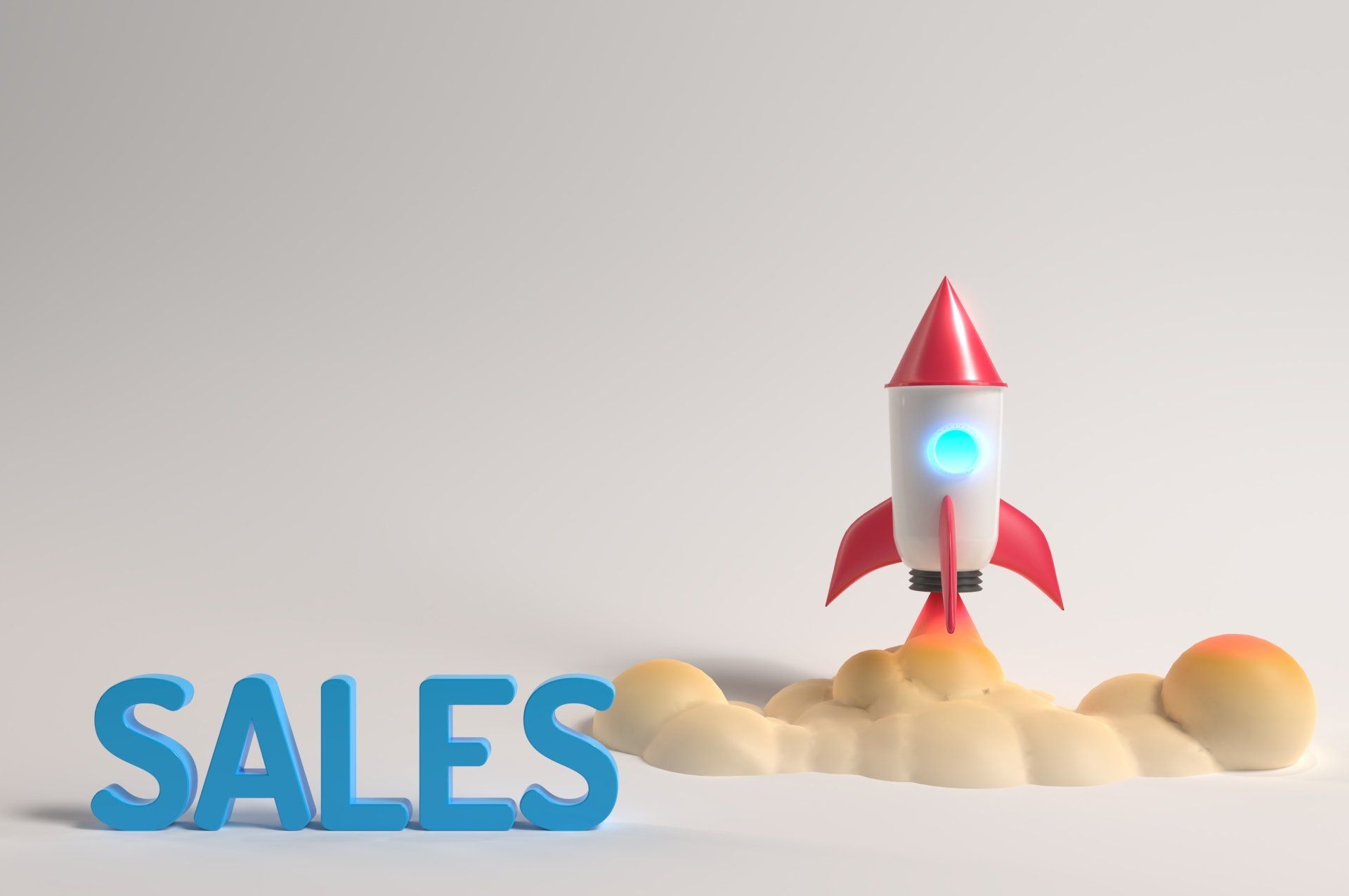 A rocket is taking off from the word sales