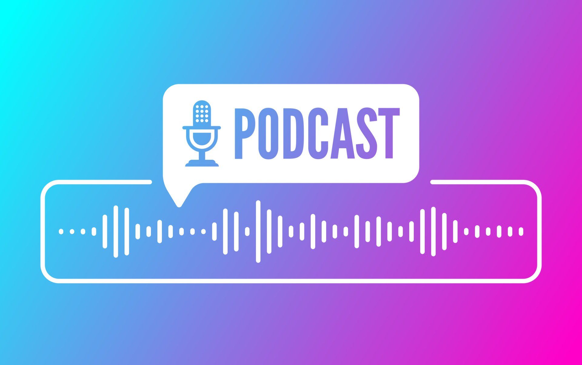 A speech bubble with a microphone and the word podcast on it