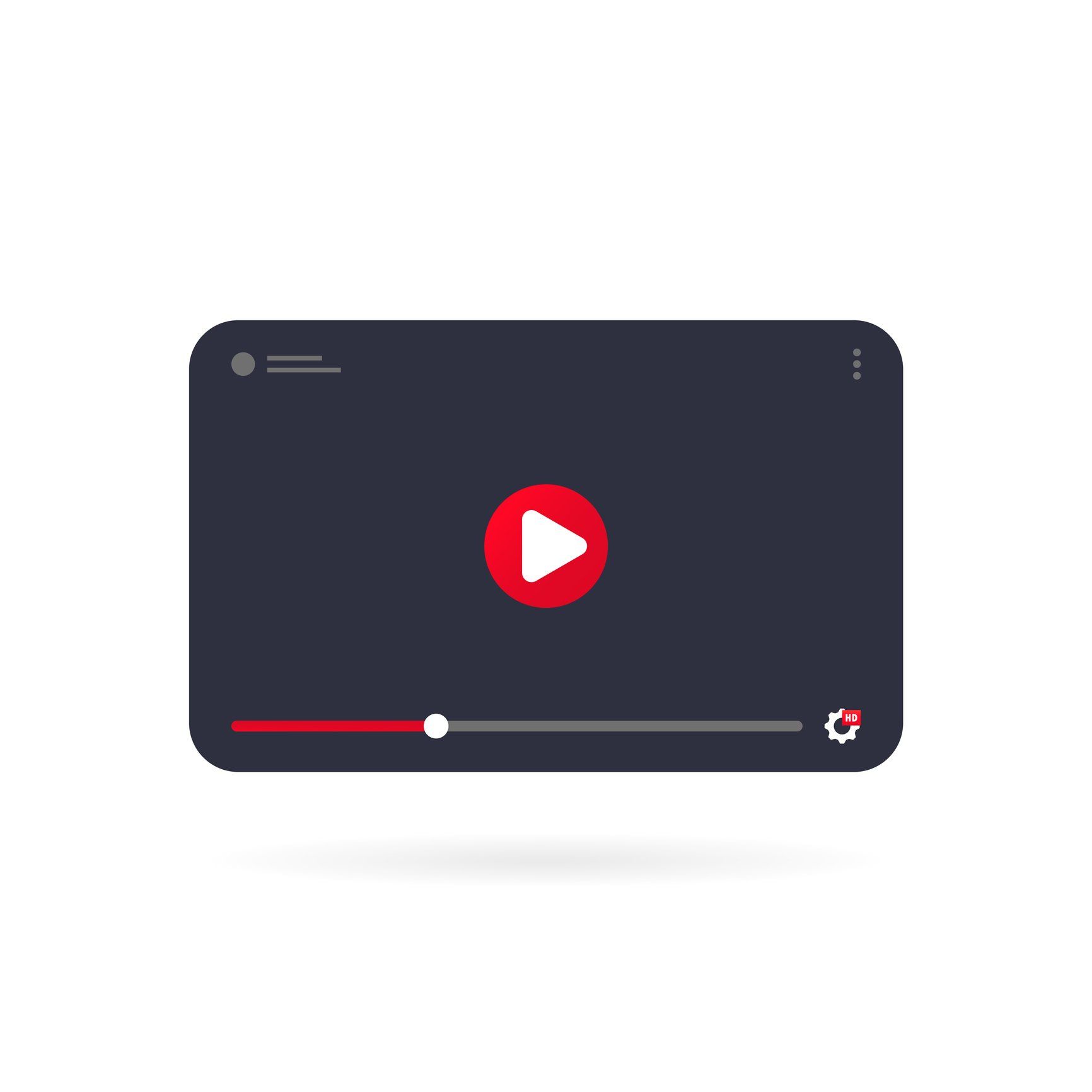 A video player with a red play button on a white background.