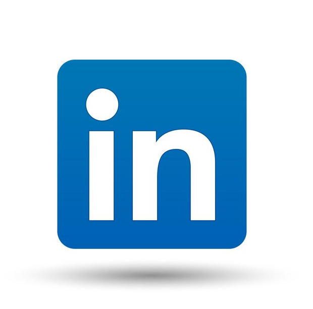 A blue linkedin logo on a white background